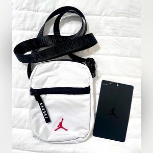 Air Jordan Crossbody Bag White with Fuchsia Signature Jumpman Emblem NWT
